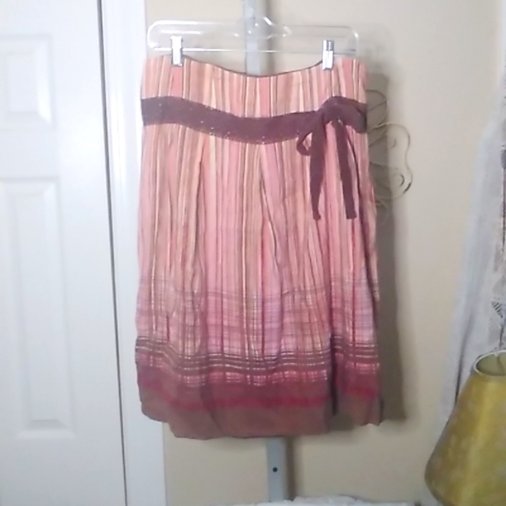linen blend Striped Plaid Lace Full Skirt Axcess Liz Claiborne